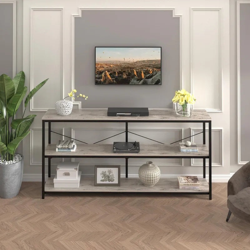 Narrow Console Table with 3-Tier Storage Shelves & X-Cross Frame