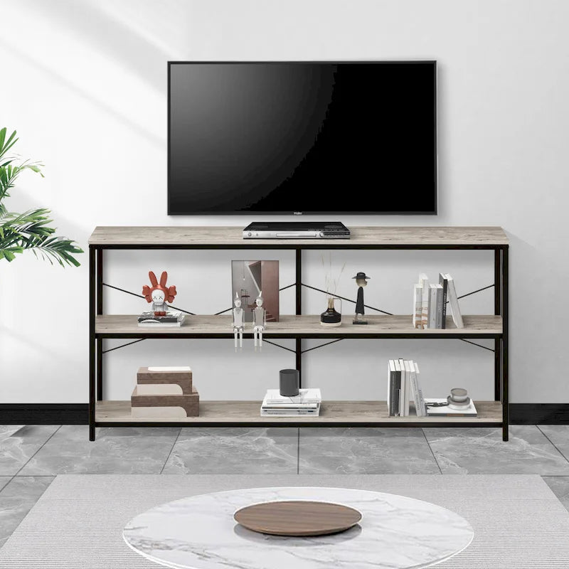 Narrow Console Table with 3-Tier Storage Shelves & X-Cross Frame