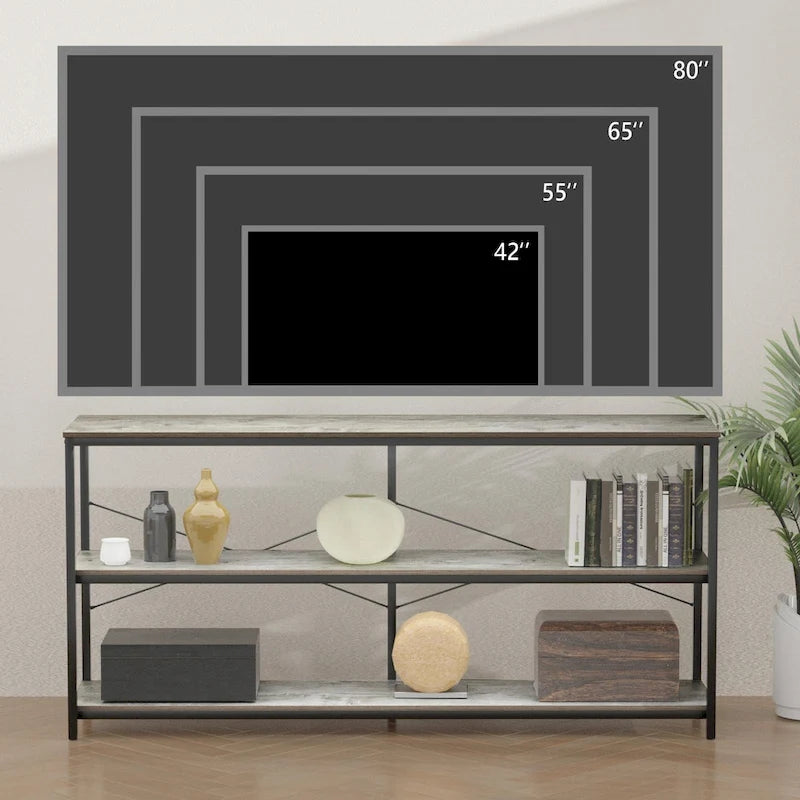 Narrow Console Table with 3-Tier Storage Shelves & X-Cross Frame