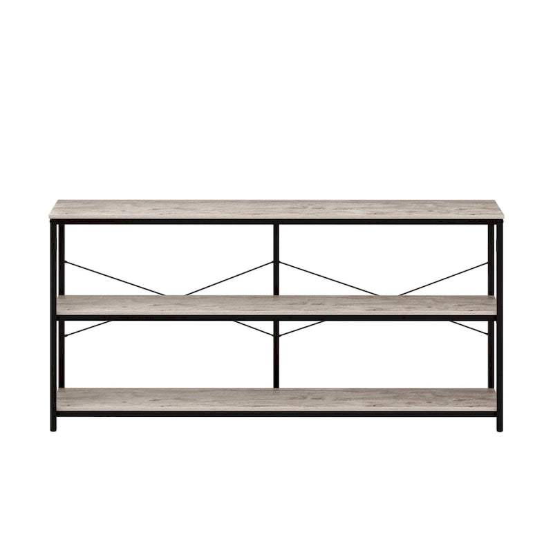 Narrow Console Table with 3-Tier Storage Shelves & X-Cross Frame