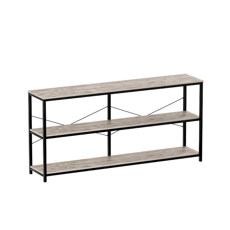 Narrow Console Table with 3-Tier Storage Shelves & X-Cross Frame