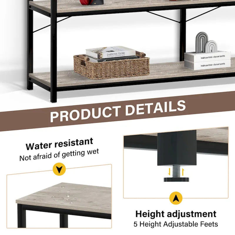 Narrow Console Table with 3-Tier Storage Shelves & X-Cross Frame