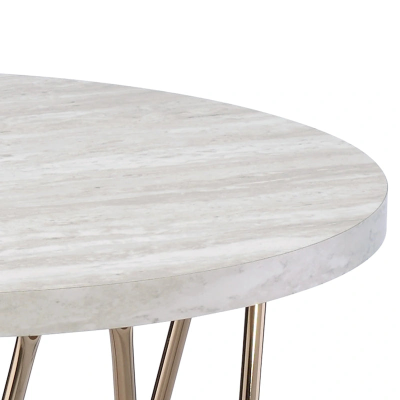 Faux Marble Top End Table with Hexagonal Metal Base