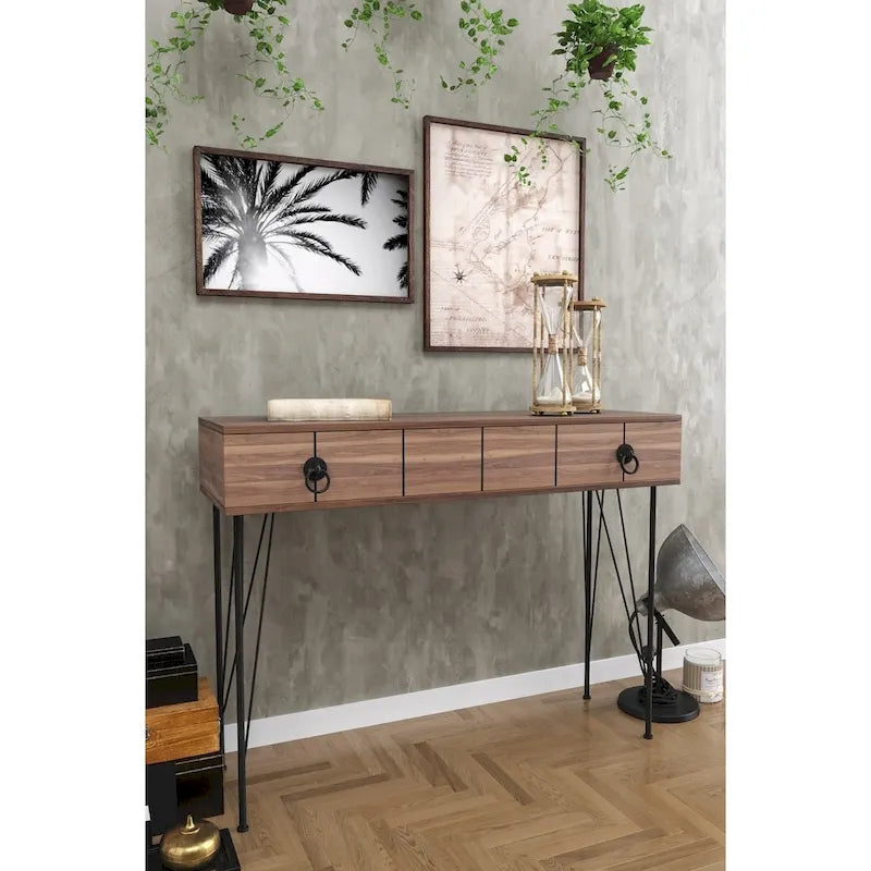 Console Table with Metal Legs — Walnut
