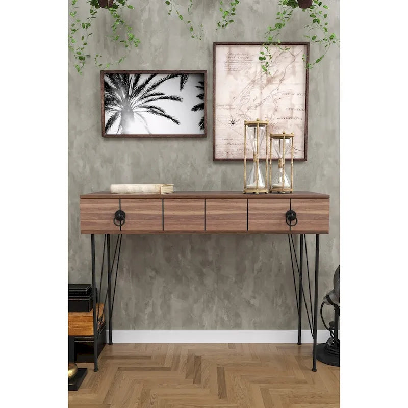 Console Table with Metal Legs — Walnut