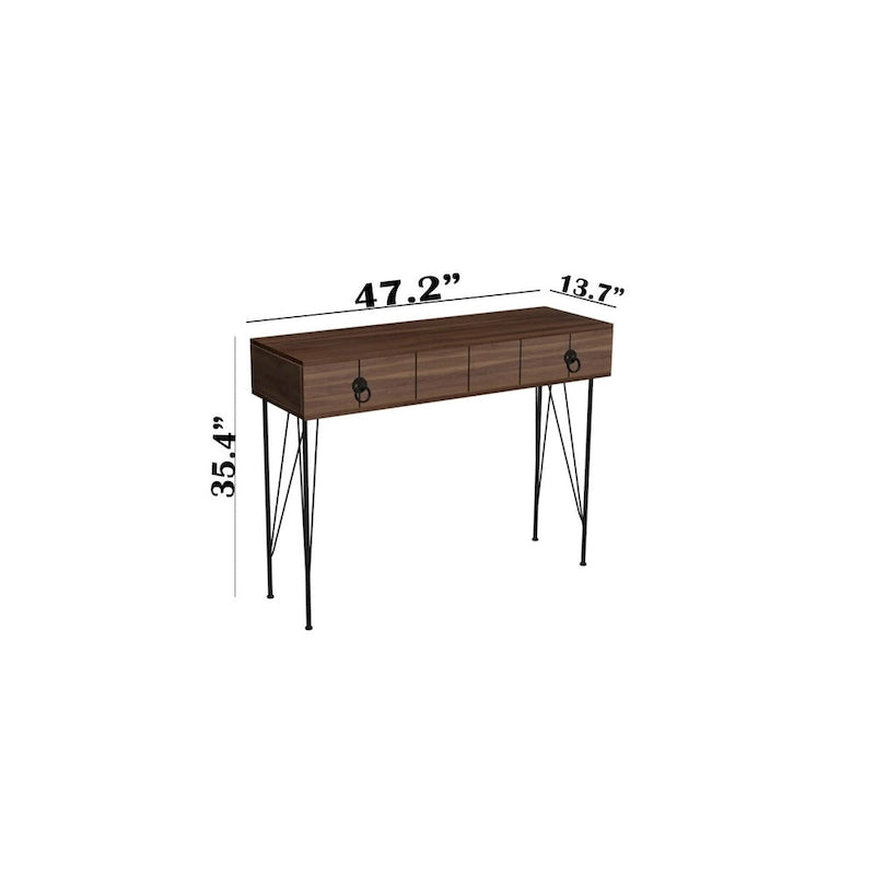 Console Table with Metal Legs — Walnut
