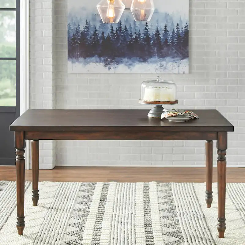 Rectangular Dining Table with Turned Legs & Weathered Wood Finish