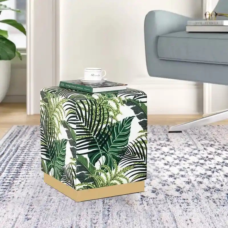 Square Velvet Ottoman Stool with Gold Base