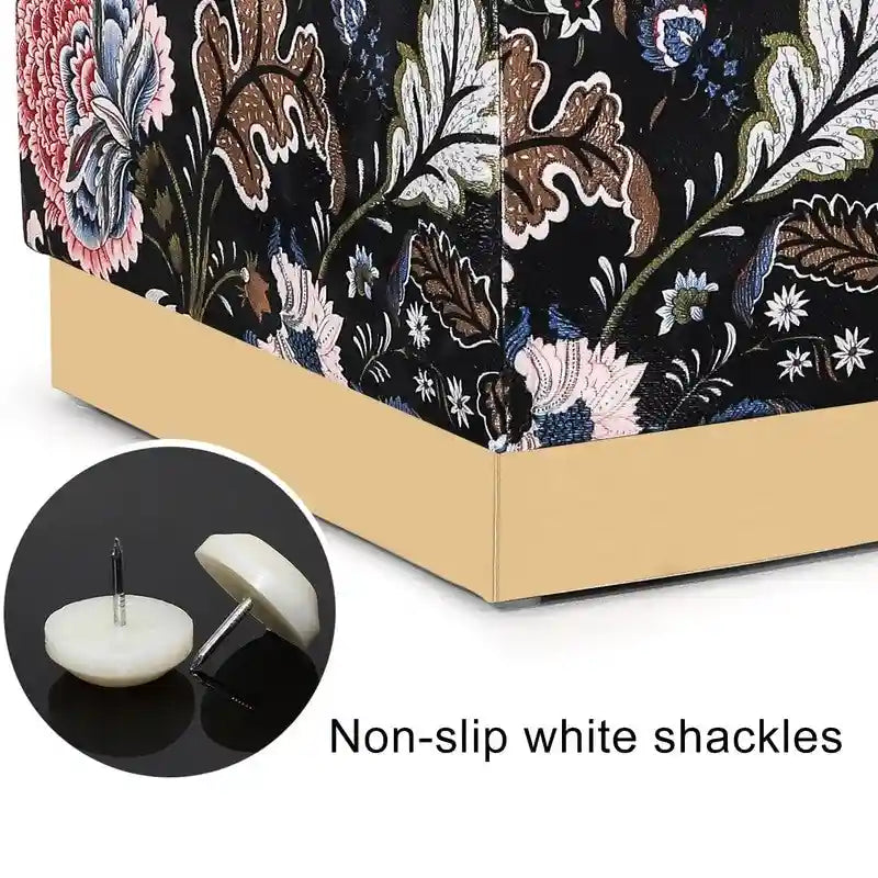Square Velvet Ottoman Stool with Gold Base