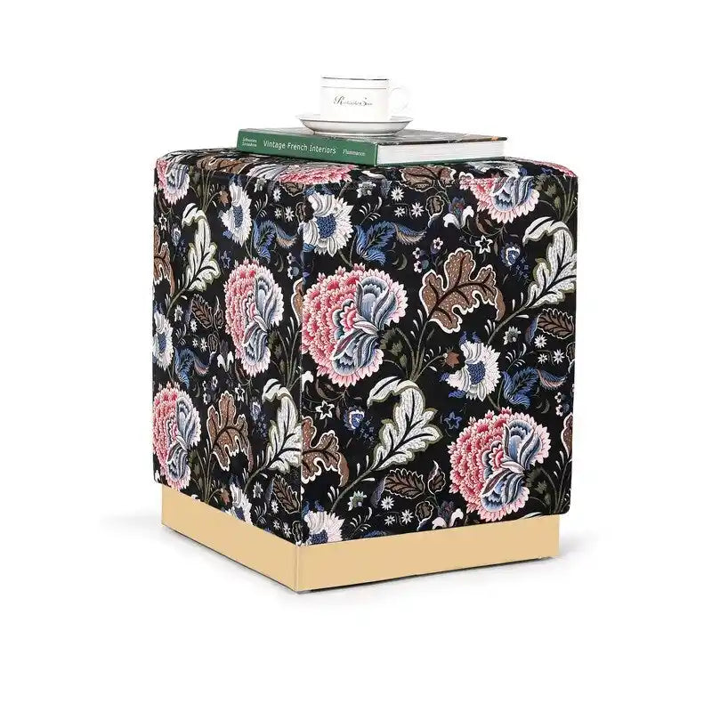 Square Velvet Ottoman Stool with Gold Base