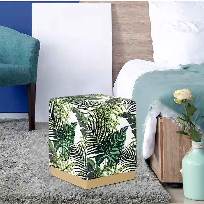 Square Velvet Ottoman Stool with Gold Base
