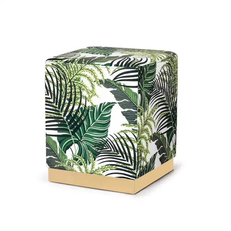 Square Velvet Ottoman Stool with Gold Base