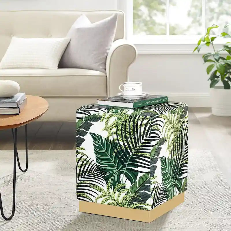 Square Velvet Ottoman Stool with Gold Base