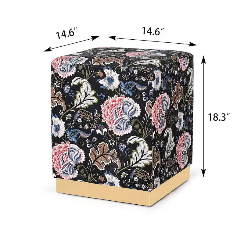 Square Velvet Ottoman Stool with Gold Base