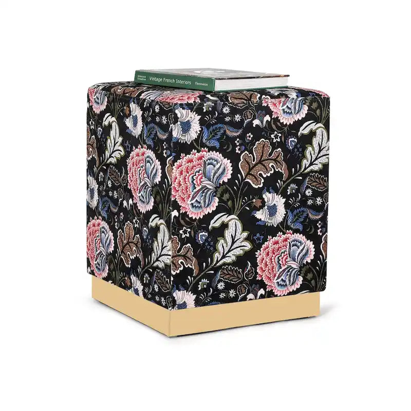 Square Velvet Ottoman Stool with Gold Base