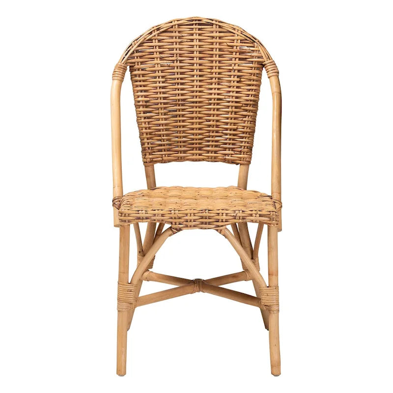 Bohemian Natural Rattan Dining Chair with Openwork Back