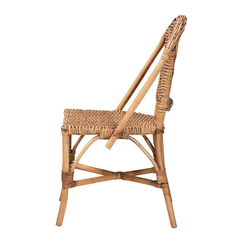 Bohemian Natural Rattan Dining Chair with Openwork Back