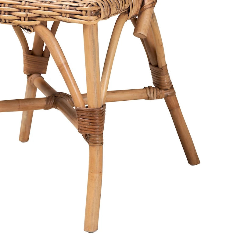 Bohemian Natural Rattan Dining Chair with Openwork Back