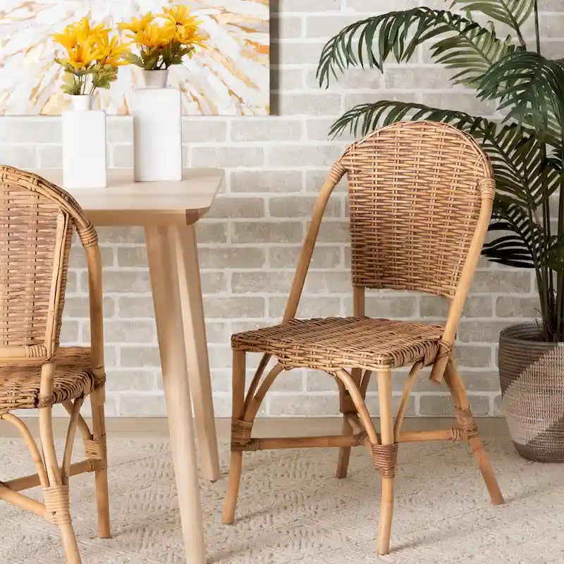 Bohemian Natural Rattan Dining Chair with Openwork Back