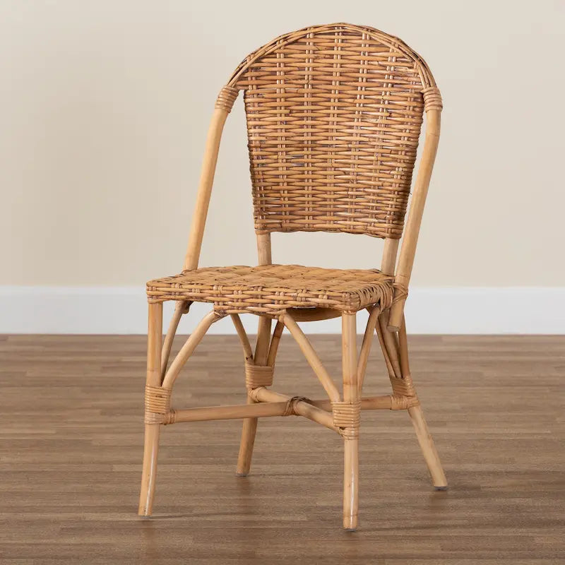 Bohemian Natural Rattan Dining Chair with Openwork Back