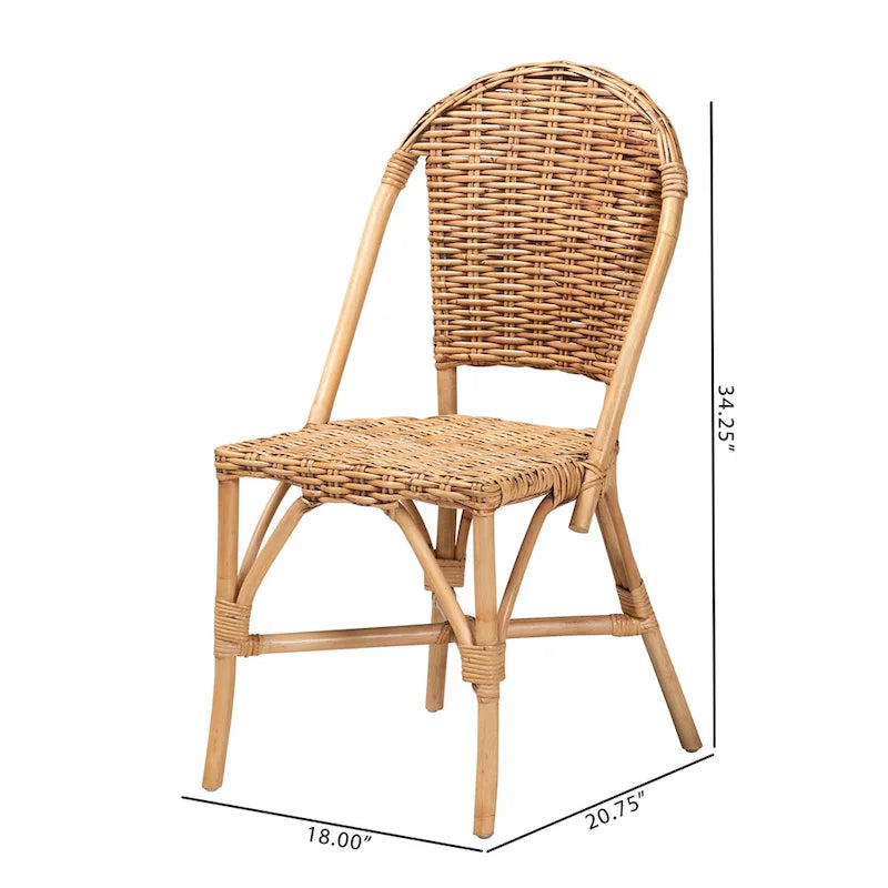 Bohemian Natural Rattan Dining Chair with Openwork Back