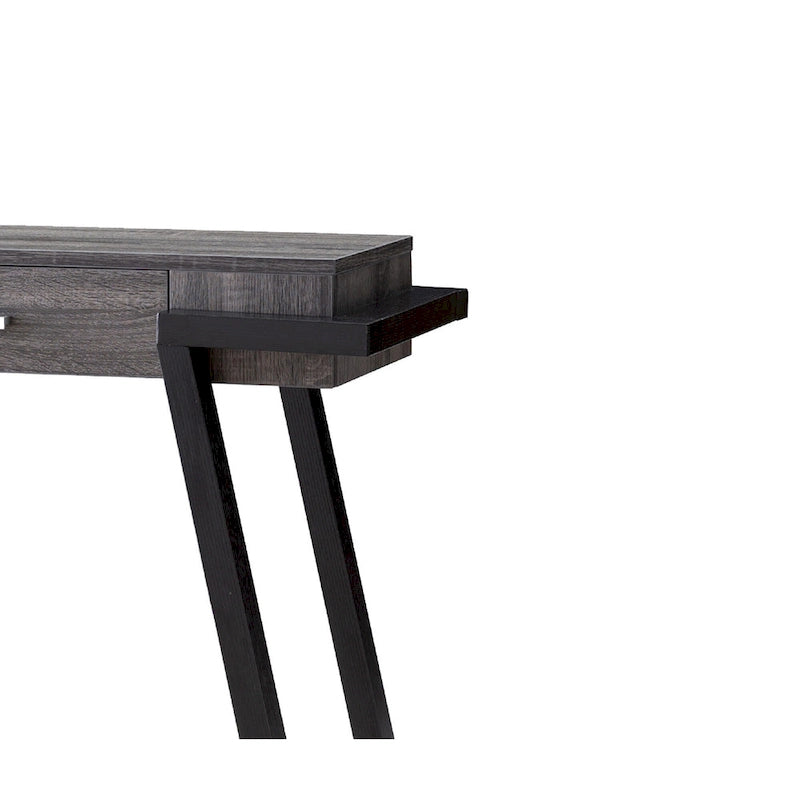 Console Table with Angled Legs, Drawer & Open Shelf — Distressed Black & Grey