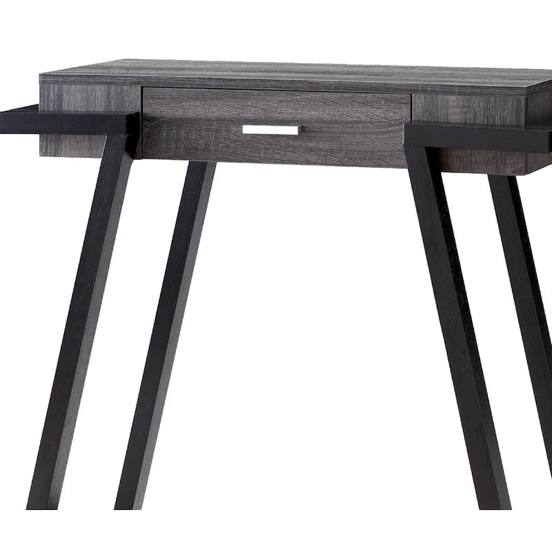 Console Table with Angled Legs, Drawer & Open Shelf — Distressed Black & Grey