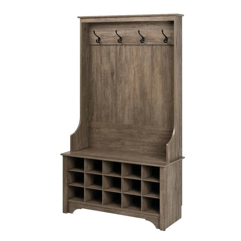 Entryway Hall Tree with Shoe Cubbies, Coat Hooks & Bench