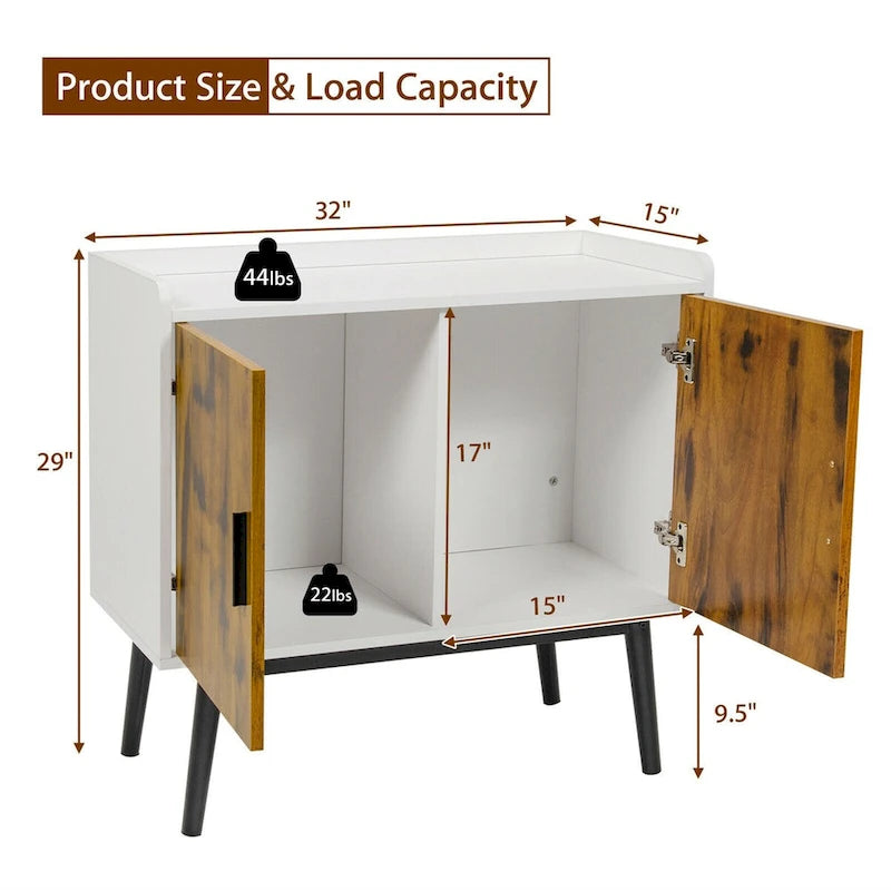 Sideboard Storage Cabinet with 2 Doors & Metal Legs