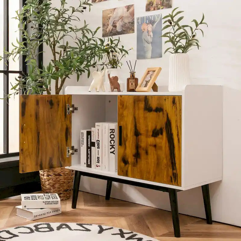 Sideboard Storage Cabinet with 2 Doors & Metal Legs