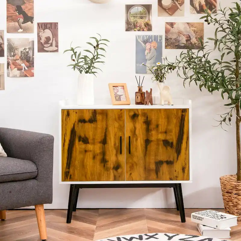 Sideboard Storage Cabinet with 2 Doors & Metal Legs