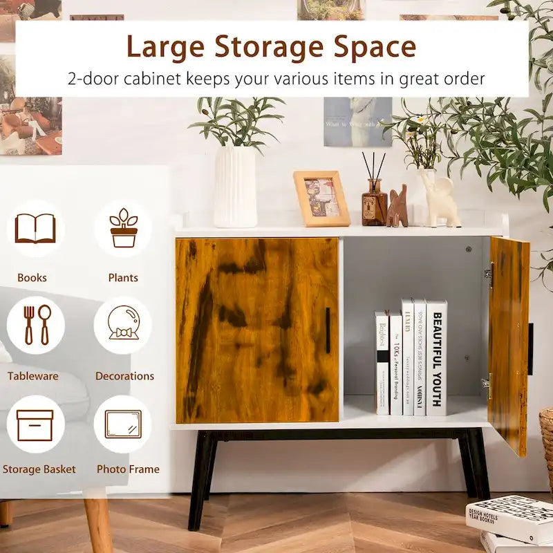 Sideboard Storage Cabinet with 2 Doors & Metal Legs