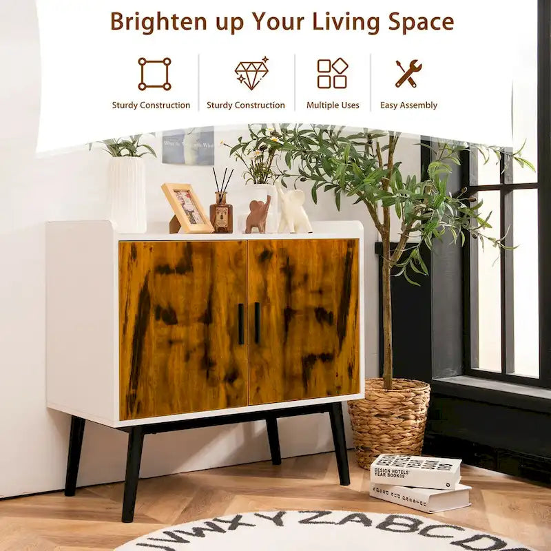 Sideboard Storage Cabinet with 2 Doors & Metal Legs