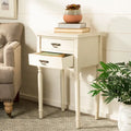 French Country Carved Wood Accent Table with Metal Pulls