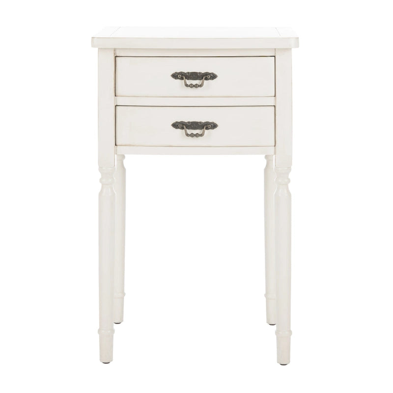 French Country Carved Wood Accent Table with Metal Pulls
