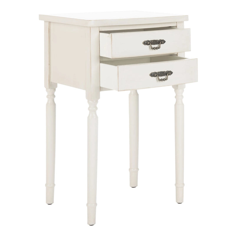 French Country Carved Wood Accent Table with Metal Pulls