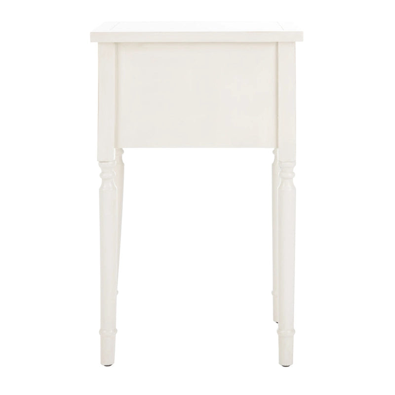 French Country Carved Wood Accent Table with Metal Pulls