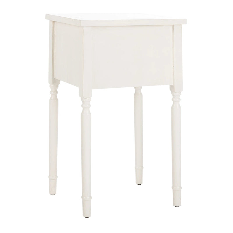 French Country Carved Wood Accent Table with Metal Pulls
