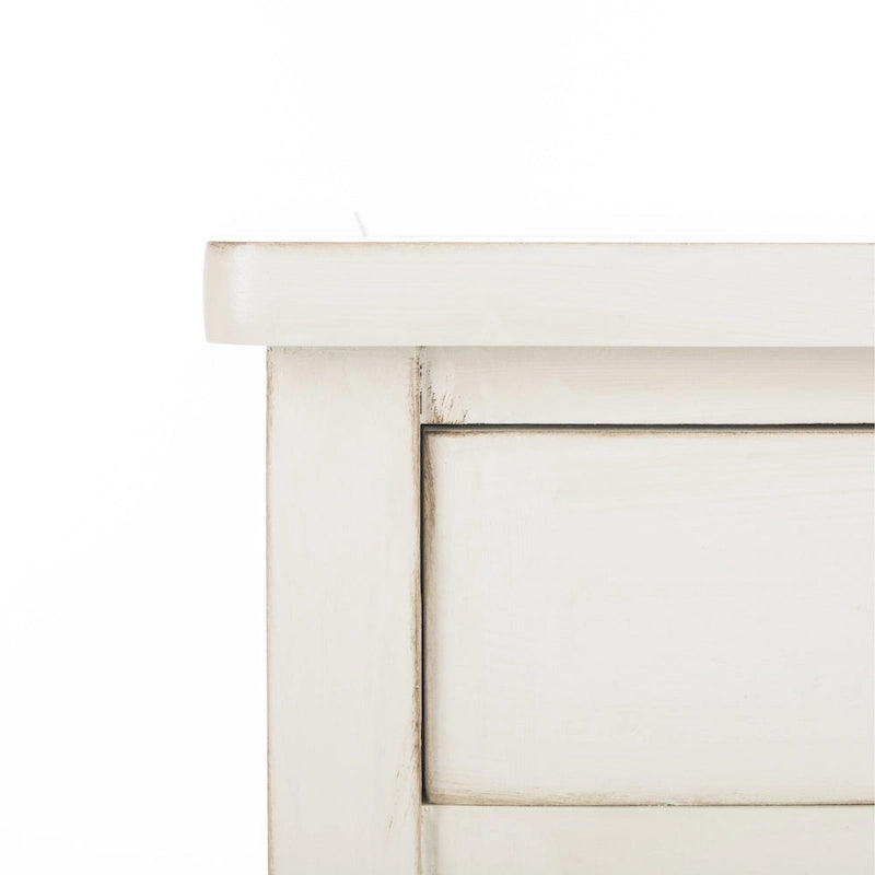 French Country Carved Wood Accent Table with Metal Pulls