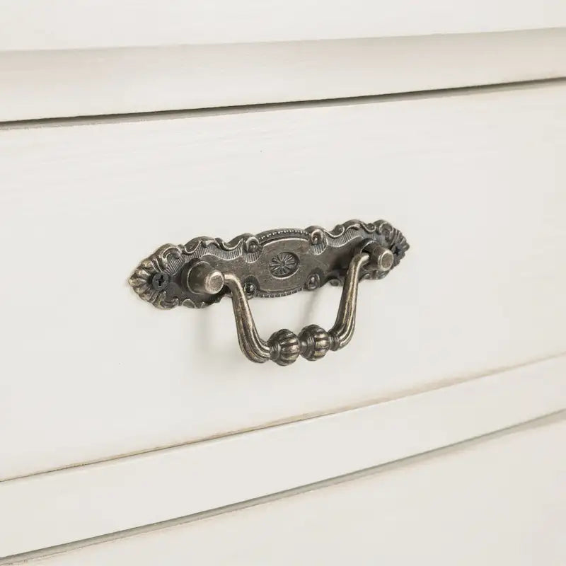 French Country Carved Wood Accent Table with Metal Pulls