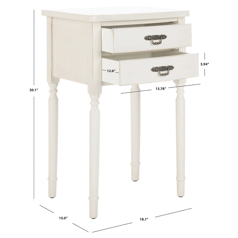 French Country Carved Wood Accent Table with Metal Pulls