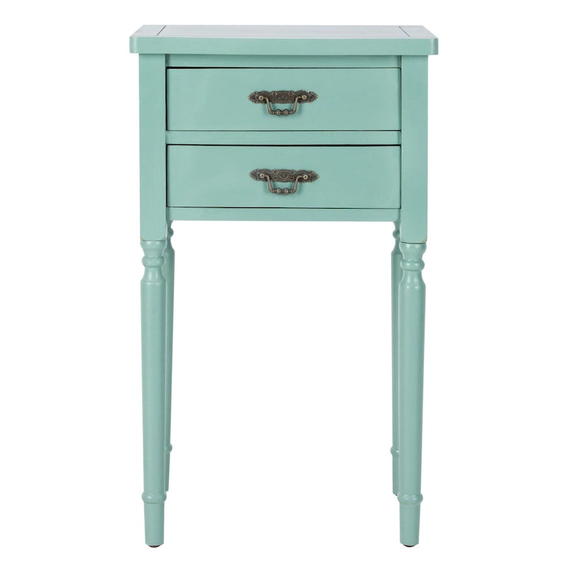 French Country Carved Wood Accent Table with Metal Pulls