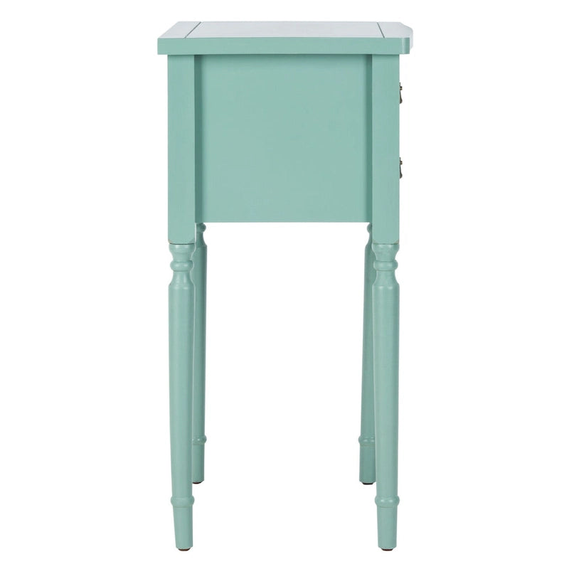 French Country Carved Wood Accent Table with Metal Pulls