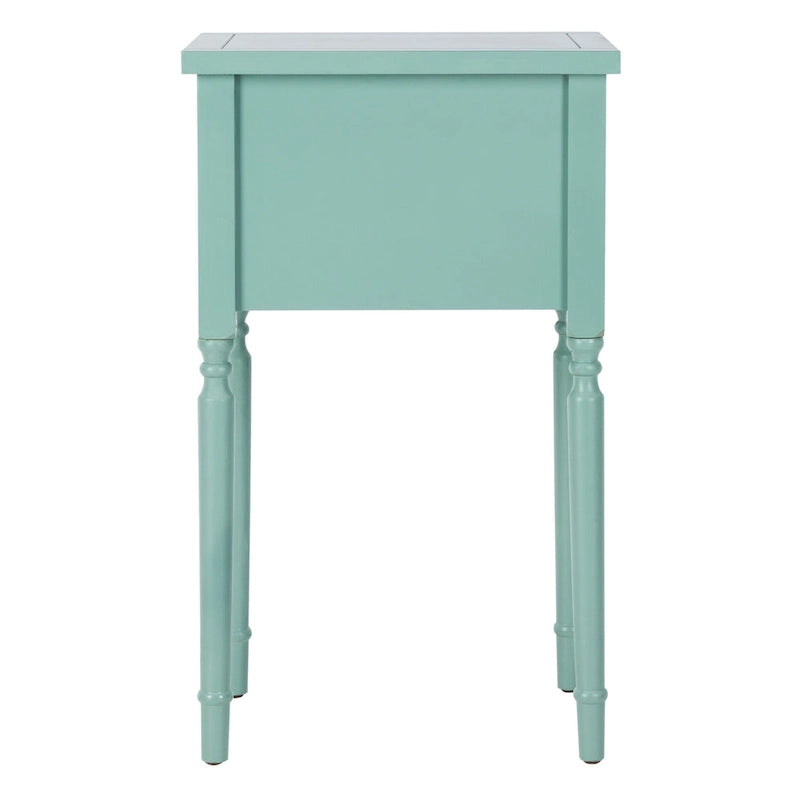 French Country Carved Wood Accent Table with Metal Pulls