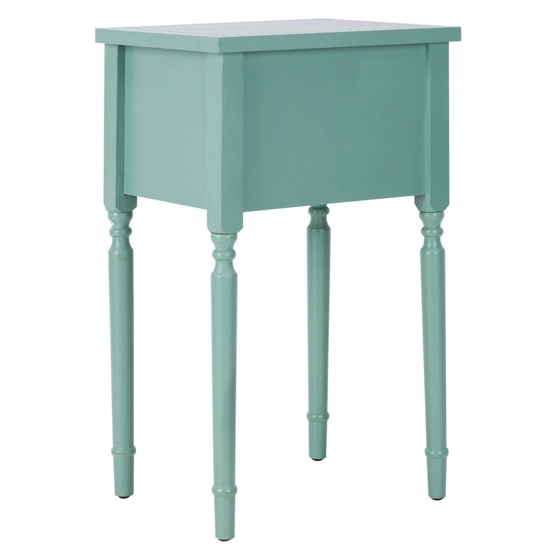 French Country Carved Wood Accent Table with Metal Pulls
