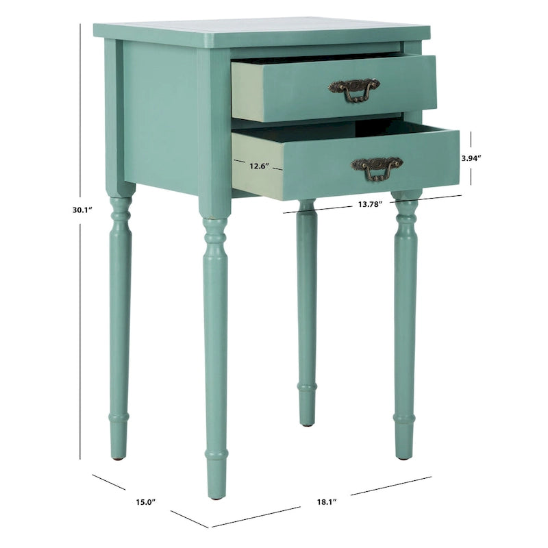 French Country Carved Wood Accent Table with Metal Pulls