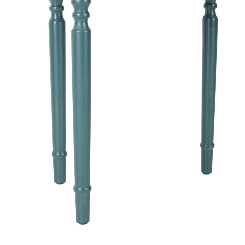 French Country Carved Wood Accent Table with Metal Pulls