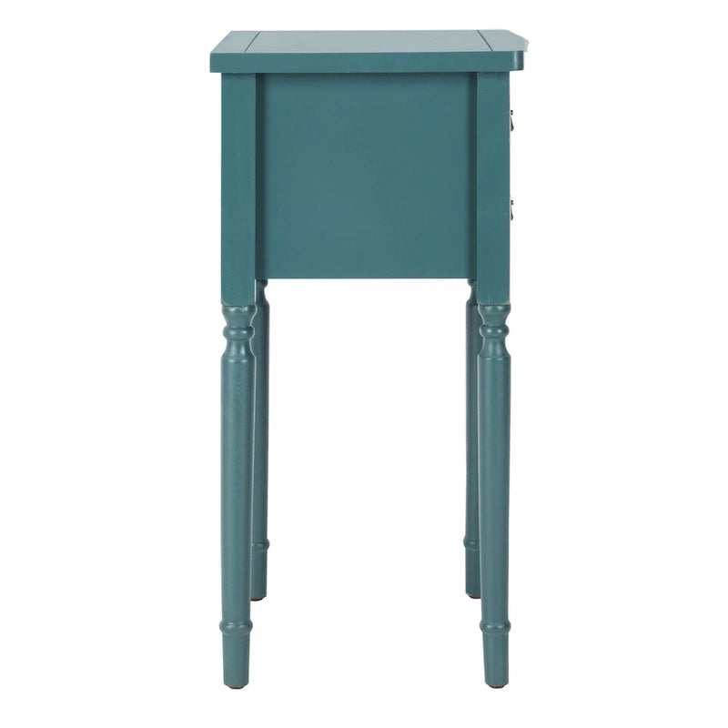 French Country Carved Wood Accent Table with Metal Pulls