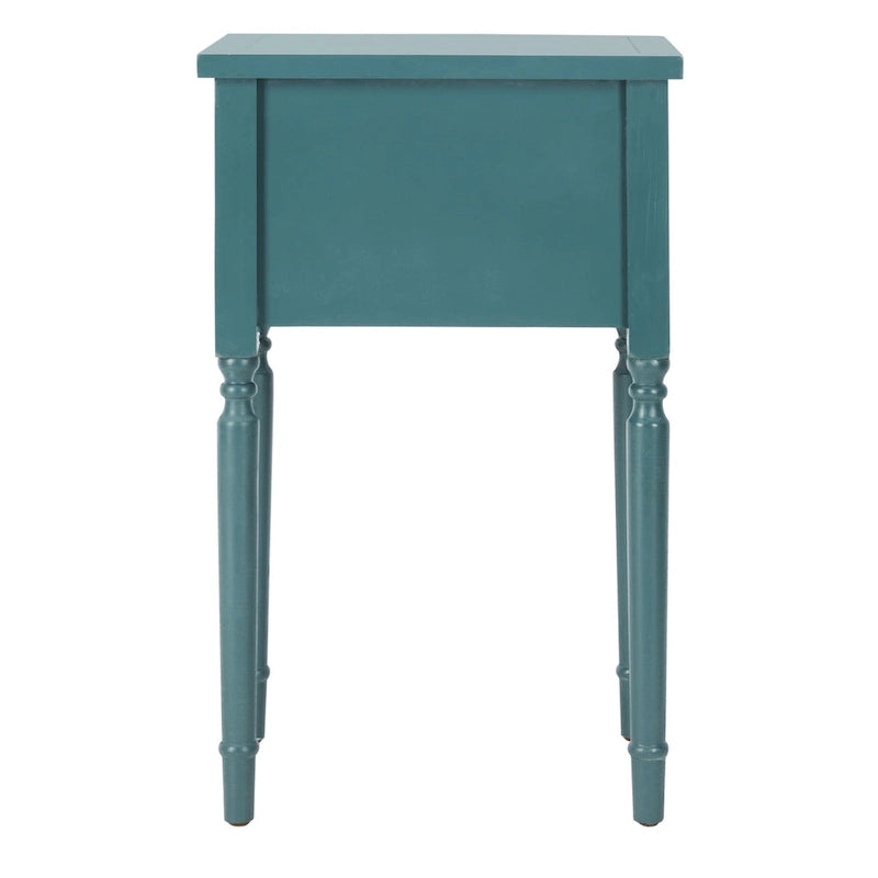 French Country Carved Wood Accent Table with Metal Pulls