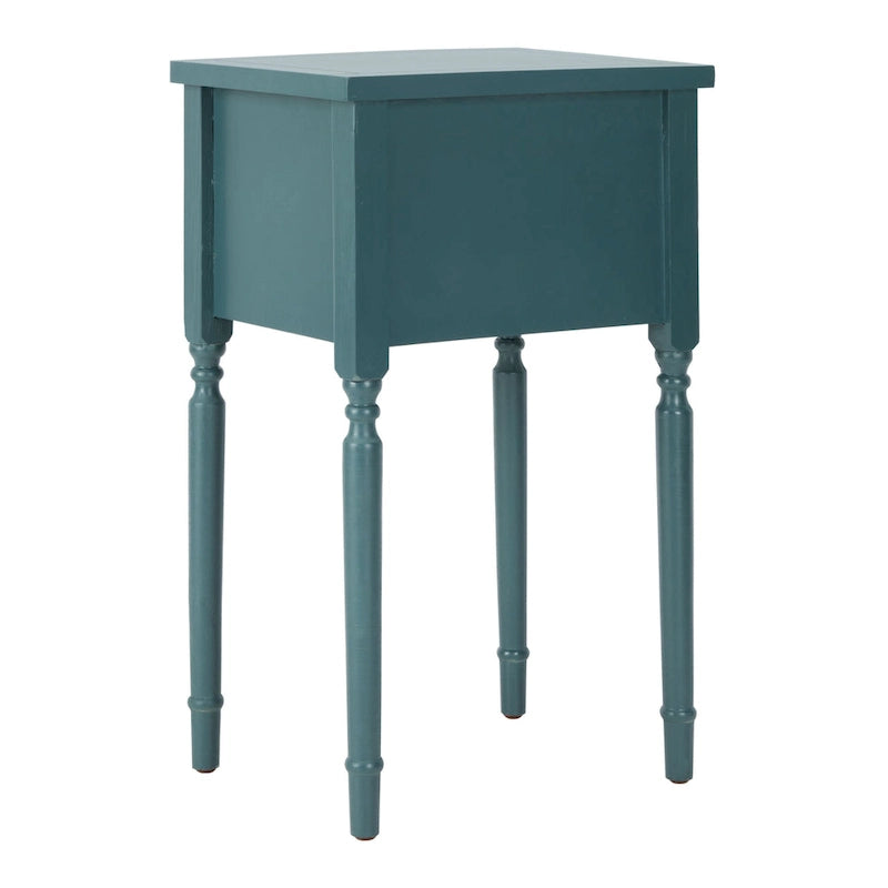 French Country Carved Wood Accent Table with Metal Pulls